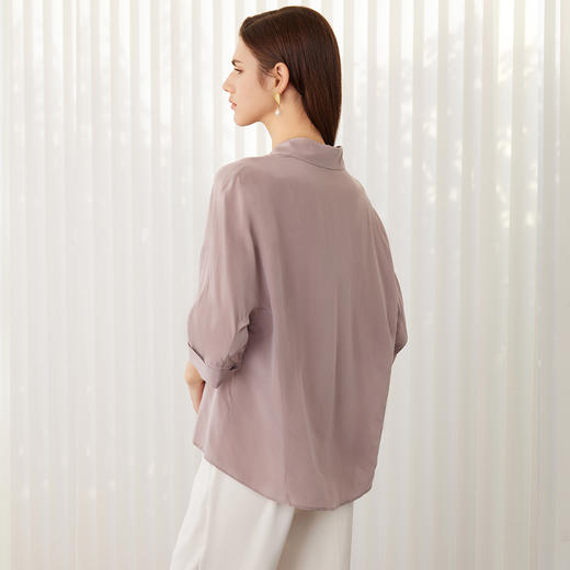 【七分袖真丝衬衫】24年春夏新品女士100%桑蚕丝时尚系带上衣 商品图3