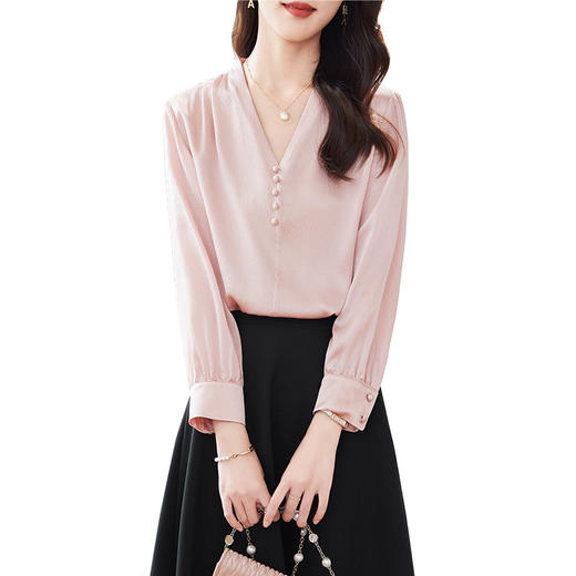 真丝衬衫V领纯色洋气桑蚕丝小衫LS-1191 商品图4