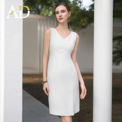 AD白色职业连衣裙女时尚简约西装搭配背心裙子夏季新款V领无袖裙 商品图0