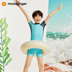 【24年夏新品】moodytiger儿童泳衣24夏新男女童撞色防晒短袖连体专业泳衣42115101