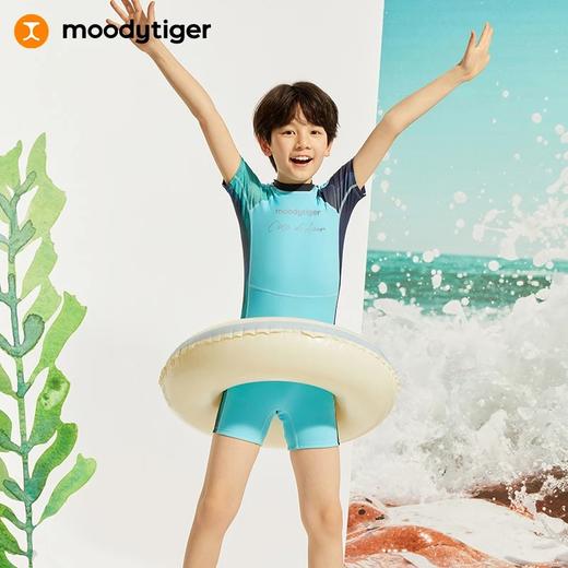 【24年夏新品】moodytiger儿童泳衣24夏新男女童撞色防晒短袖连体专业泳衣42115101 商品图0