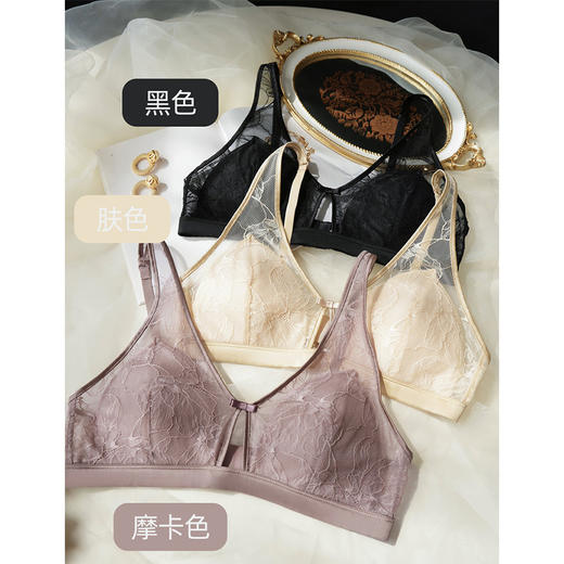【2人成团更优惠】轻盈裸感 19姆米素绉缎 蚕丝镜花水月文胸 法式花朵蕾丝 亲肤透气 贴合身型 触感顺滑 商品图0