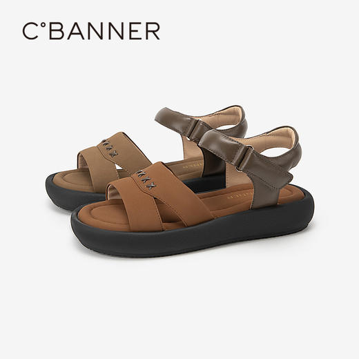 千百度厚底平底休闲凉鞋女款夏季沙滩鞋增高凉鞋A24381010 商品图1