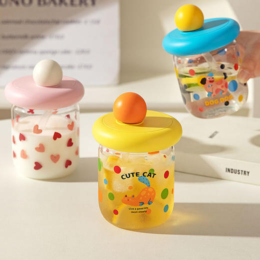 摩登主妇玻璃杯子办公室家用喝水杯女新款2024高颜值吸管杯牛奶杯 商品图0