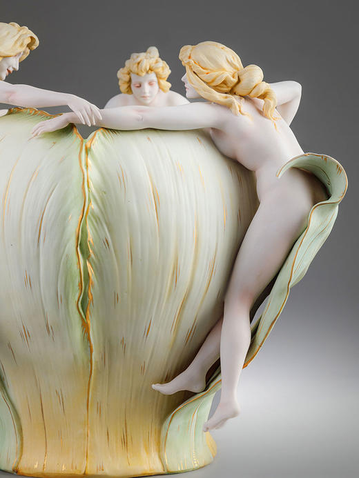 独角鹿西洋古董1894-1900年代德国出品新艺术风格少女主题陶瓷花瓶摆件 商品图2