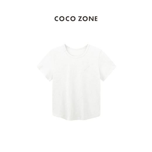COCO ZONE"小麻感“夏季时尚纯色圆领短袖T恤不规则下摆圆弧上衣CC1B1034 商品图2