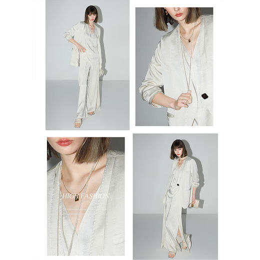 COCOBELLA奢感肌理缎面假两件西装女25春夏商务通勤外套SI0006-3 商品图2