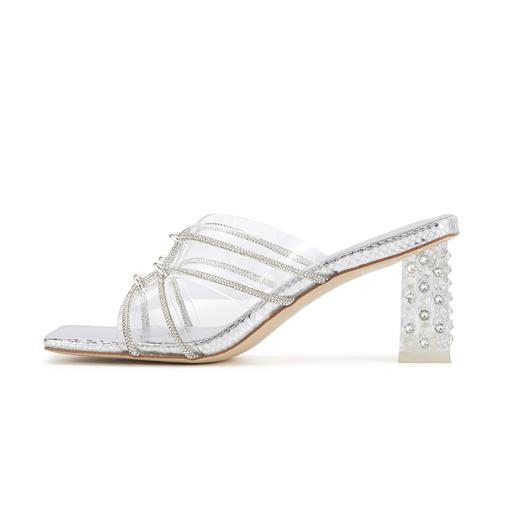 westory夏季新款细中跟方头舒适优雅凉鞋半拖鞋W24BJ62061 商品图3