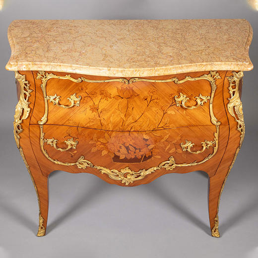 独角鹿西洋古董20世纪法国出品路易十五风格铜鎏金精雕镶嵌花卉主题细木镶嵌斗柜 商品图2