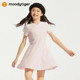 【24年夏新品】moodytiger女童24夏新款v领拼接吸湿排汗透气弹力连衣裙42211909