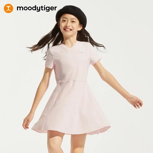 【24年夏新品】moodytiger女童24夏新款v领拼接吸湿排汗透气弹力连衣裙42211909 商品图0