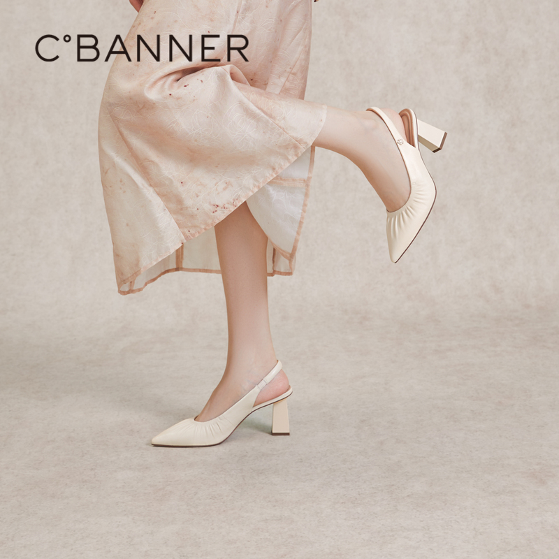 【静音系列】千百度法式后空时装凉鞋女夏季粗高跟单鞋A24257791