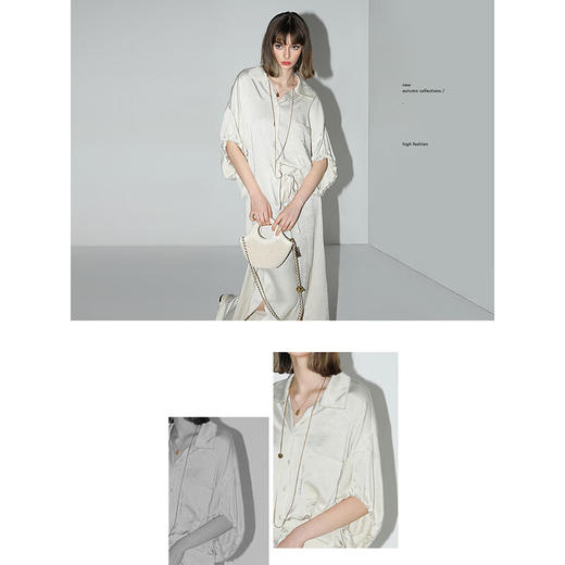 COCOBELLA新中式褶皱缎面抽绳蝙蝠袖衬衫通勤商务衬衣SR0023 商品图2