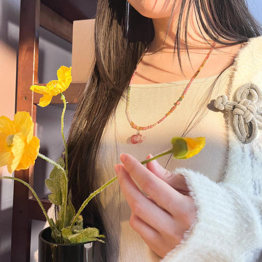 [碧韵风华精油香氛项链]天然碧玺彩色串珠项链春夏多巴胺配色【长度(cm)：65+3（延长链）】 商品图4