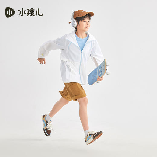 水孩儿童装夏季新款儿童防晒外套男童轻薄弹力拉链衫女童简约纯色连帽上衣 商品图5