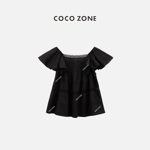 COCO ZONE夏季轻薄设计感拼接镂空衬衫纯色简约方领上衣CC1B1053 商品图1