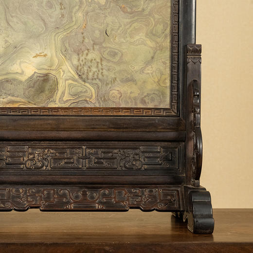 清 紫檀镶绿石雕夔龙纹插屏 商品图3