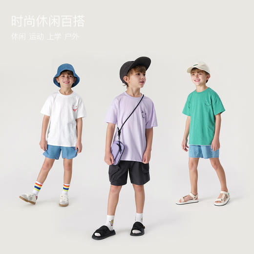 马克珍妮夏装新款 男童竹节棉笑脸印花短袖T恤230853 商品图1