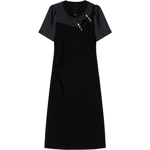 QYM--1B633长款修身显瘦黑色雪纺A字裙圆领短袖优雅气质时尚连衣裙 商品图4