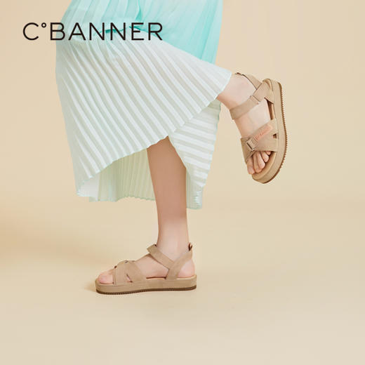 千百度平底休闲凉鞋女夏季魔术贴度假海滩凉鞋A24322613 商品图2