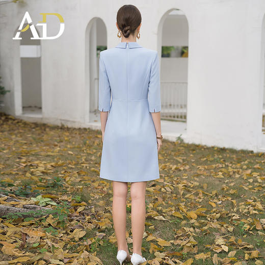 AD天蓝色通勤西装连衣裙女2024新款七分袖交叉腰带职业西服裙收腰 商品图4