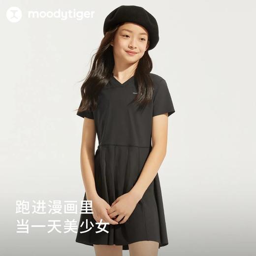 【24年夏新品】moodytiger女童24夏新款v领拼接吸湿排汗透气弹力连衣裙42211909 商品图1