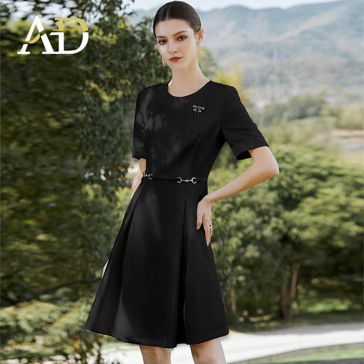 AD职场通勤连衣裙女士职业装黑色圆领西装裙收腰显瘦正装工作服夏 商品图3