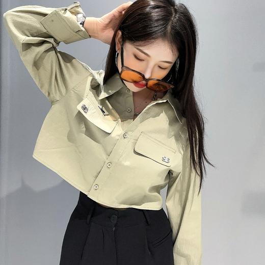 12GD双口袋长袖时尚短款衬衫40205（绿） 春季 402181032105 商品图1