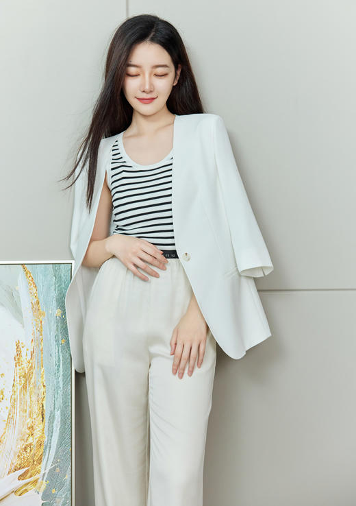 莱赛尔棉简约条纹背心 商品图4