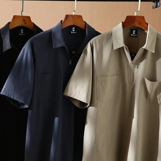 速干四面弹安格口袋半拉链翻领宽松短袖 商品图1