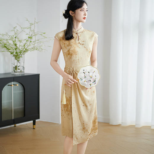 米思阳2025夏季新款新中式复古旗袍连衣裙高级感晕染提花裙子1820 商品图0