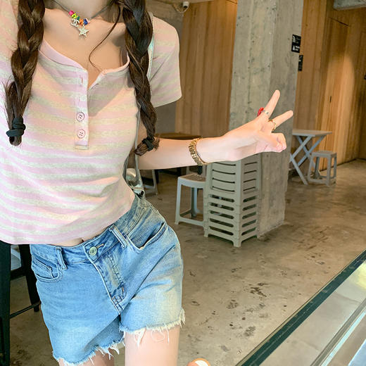 <曾小咸推荐>【美式甜心】粉色条纹短袖 商品图2