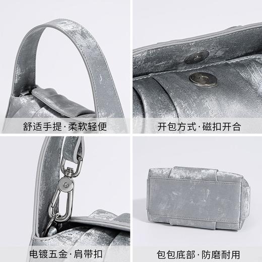 新中式云朵包国风绸缎牛皮高级感褶皱手提包2024新款真皮斜挎包女 商品图3