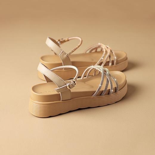 坡跟水钻时装凉鞋女2024夏季新款洋气轻便女鞋松糕底增高鞋配裙子 商品图6