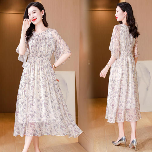 ASE-25011夏季印花气质时尚知性百搭真丝连衣裙 商品图3