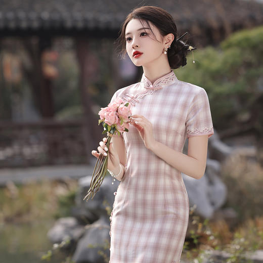 MLS711 新款蕾丝花边单层弹力棉少女感修身显瘦气质长款旗袍清新 商品图2