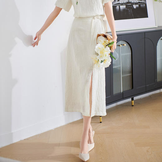 剩S/M/L/XL 米思阳2025夏季新款简约时尚半身裙国风盘扣设计感开叉A字裙1478 商品图3