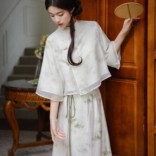 AHM-mnm8853夏季复古汉服套装新中式国风优雅宽松改良旗袍上衣半身裙两件套 商品图2