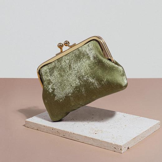 新中式绸缎牛皮夹子包国风高级感复古时尚零钱包迷你口金真皮包包 商品图2