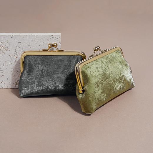 新中式绸缎牛皮夹子包国风高级感复古时尚零钱包迷你口金真皮包包 商品图1