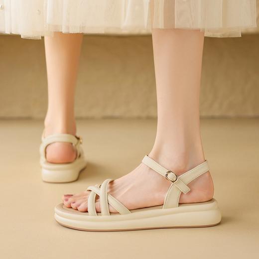 ZHR休闲简约外穿凉鞋女2024新款法式罗马细带平底优雅仙女风女鞋 商品图1