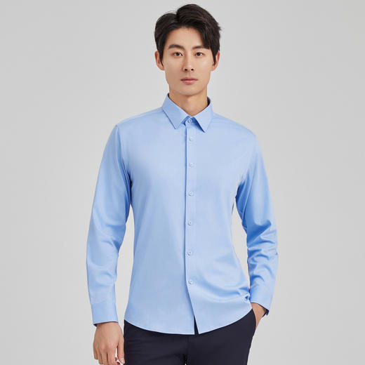 【易打理】圣得西男士长袖衬衫春秋新款中青年商务弹力衬衣 商品图0