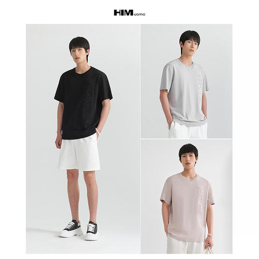 HIM漢崇  男士百搭短袖T恤男士高街舒适立体印花圆领上衣 2026夏季 商品图3