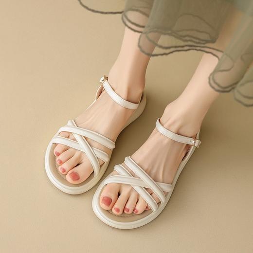 ZHR休闲简约外穿凉鞋女2024新款法式罗马细带平底优雅仙女风女鞋 商品图0