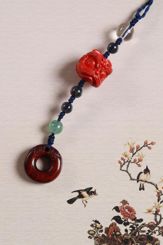 GJXJ0343°紫檀【龙环+醒狮】钥匙扣 商品图0