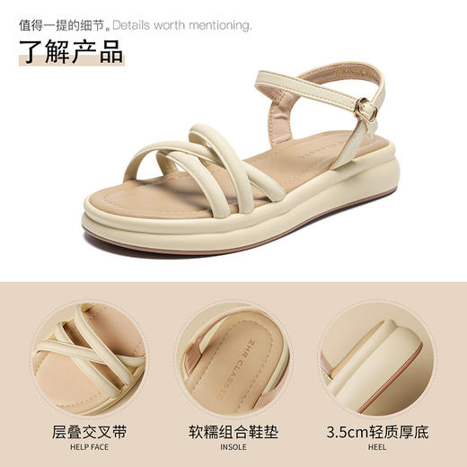 ZHR休闲简约外穿凉鞋女2024新款法式罗马细带平底优雅仙女风女鞋 商品图3