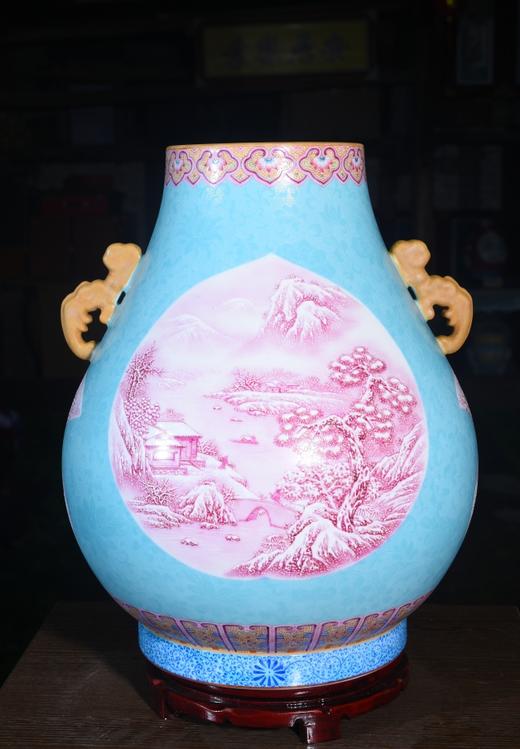 蓝色开窗玛瑙红雪景双耳福筒 商品图0