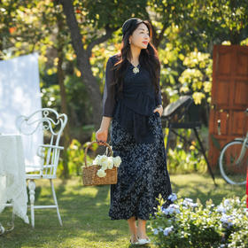 【林栖设计小店】【林栖推荐】2024春夏新品棉连衣裙拼真丝复古气质蓝印花布裙子女1942410