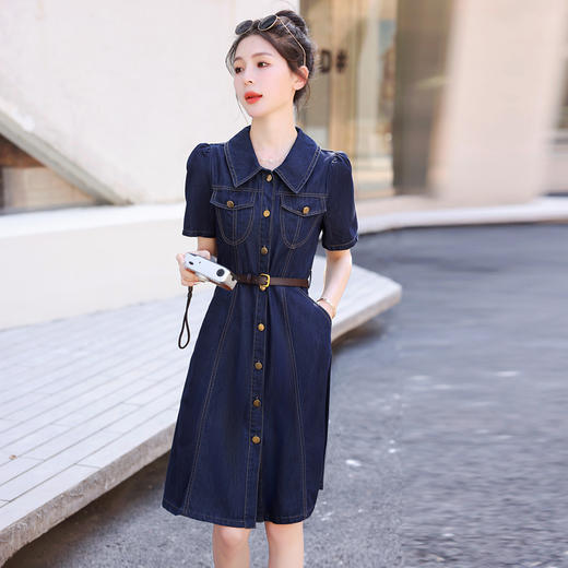 HR WY99579气质时尚复古优雅简约A字牛仔连衣裙 商品图1