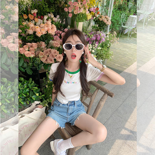 <曾小咸推荐>【现货】【女团私服】彩色边短袖T恤 商品图4